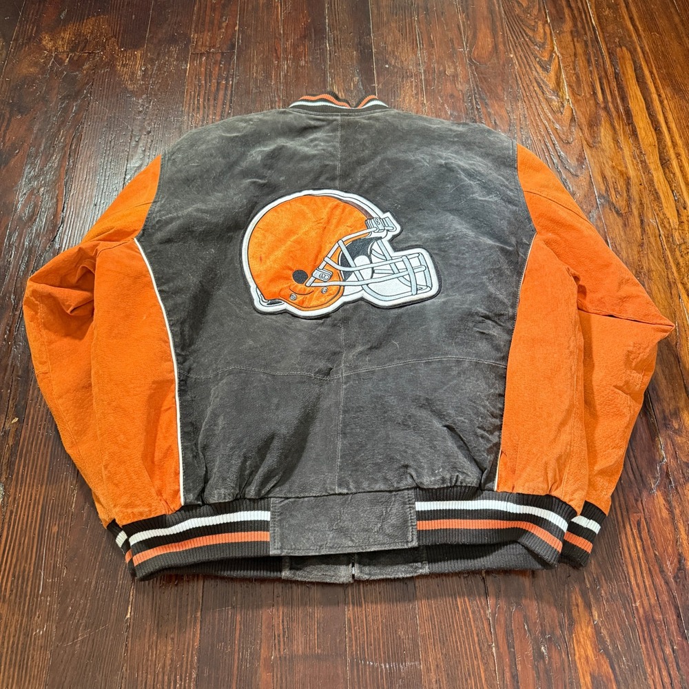 Cleveland Browns Jacket Mens XL Orange NFL Suede Varsity Bomber Zip Up